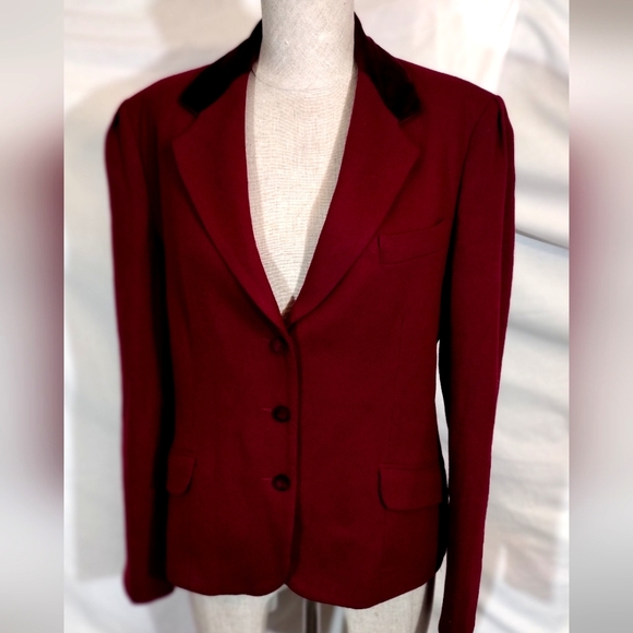 Chaus Jackets & Blazers - Chaus Vintage, Wool Blazer women jacket, burgundy red bttnUop, velour, collar,12